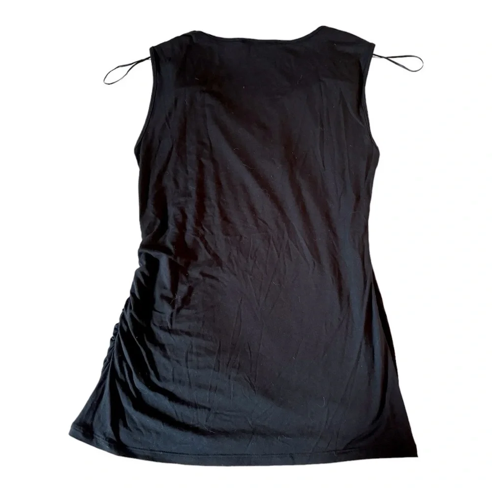 Michael Kors Faux Wrap Jersey Tank with Leather Buckle Accent, Black, Size M